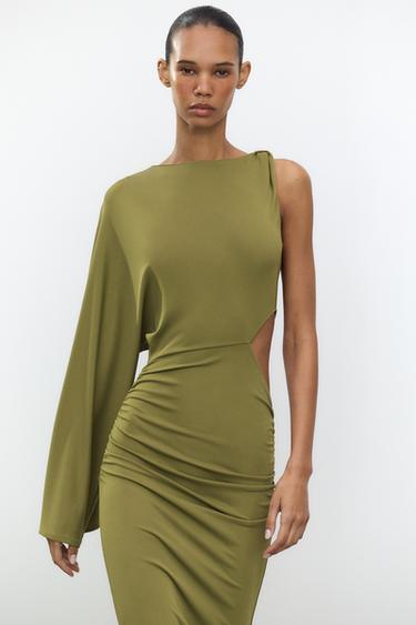 ROBE MI-LONGUE AJOURÉE - Vert de Zara - Image 1