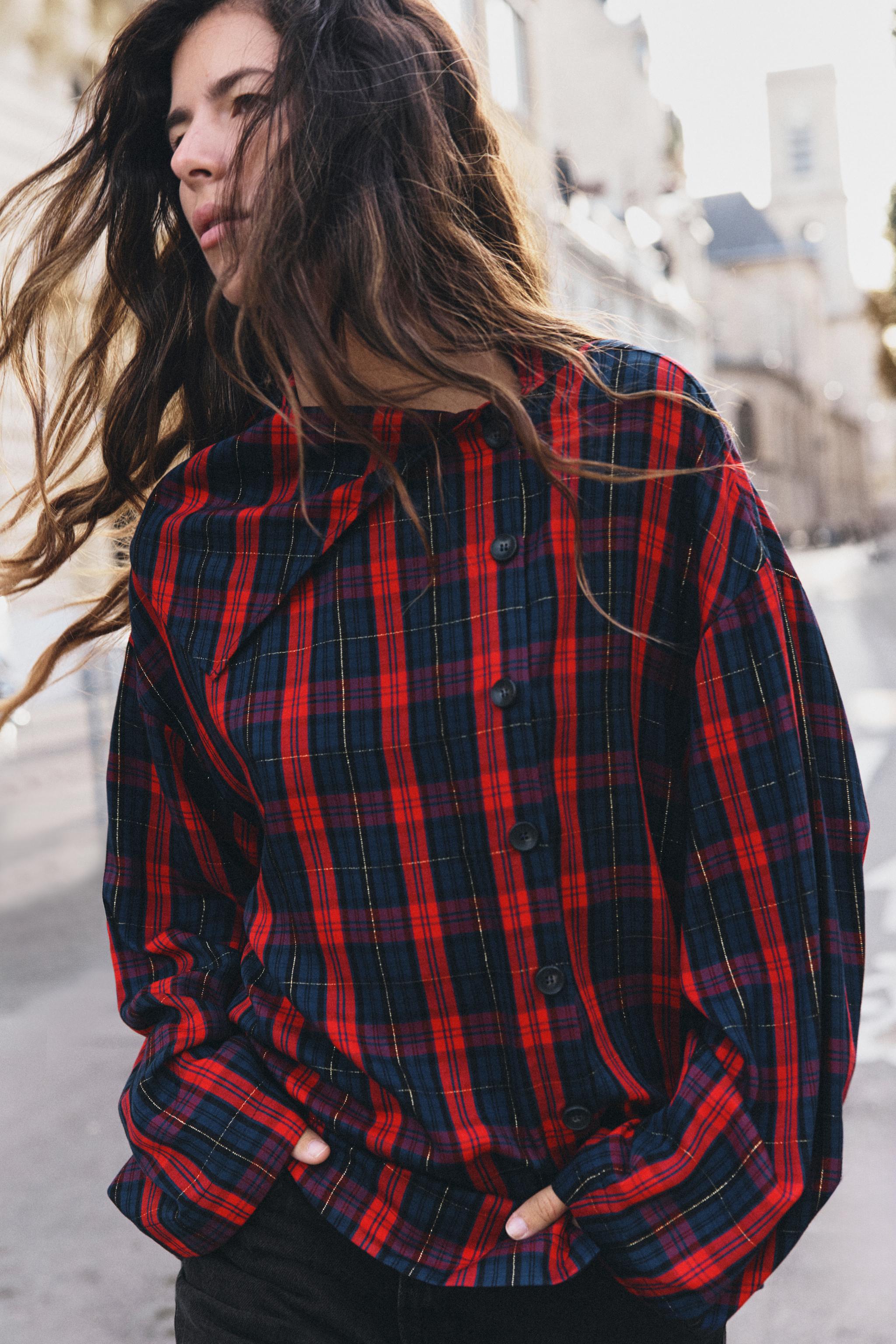METALLIC YARN CHECKED SHIRT