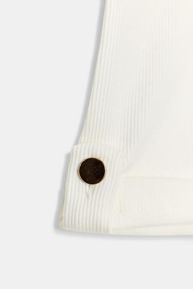 RIBBED T-SHIRT WITH BUTTON - White by Zara - Image 6