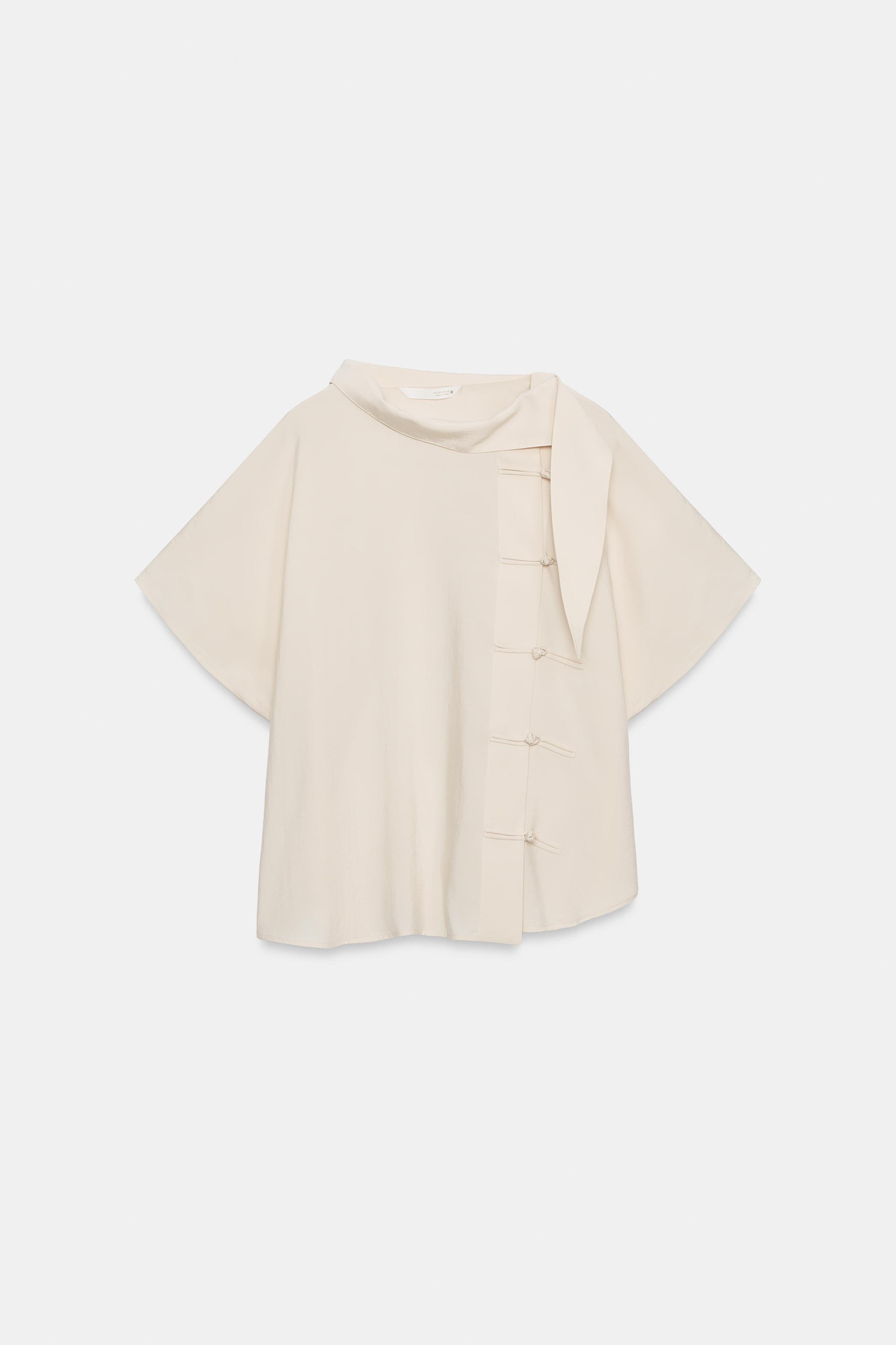 ZW COLLECTION トグルボタン付きフルイドブラウス - ベージュ | ZARA 