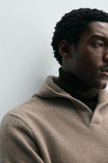 100% WOOL HOODIE JUMPER - Beige by Zara - Image 4