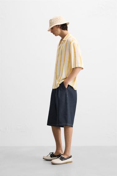 STRIPED VISCOSE-LINEN SHIRT - Ecru/Yellow by Zara - Image 3