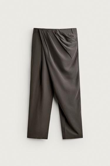 Zara LIMITED EDITION FLOWY DRAPED PANTS - Sand / Marl