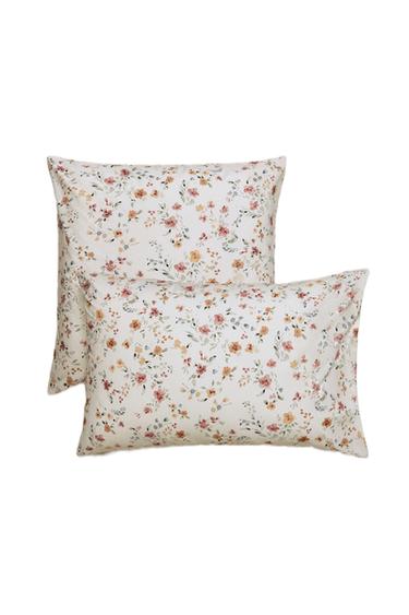 FLORAL COTTON PERCALE PILLOWCASE (200 THREAD COUNT) - Oyster-white by Zara