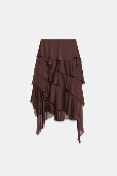 FALDA ASIMÉTRICA VOLANTES ZW COLLECTION - Marrón de Zara - Imagen 0