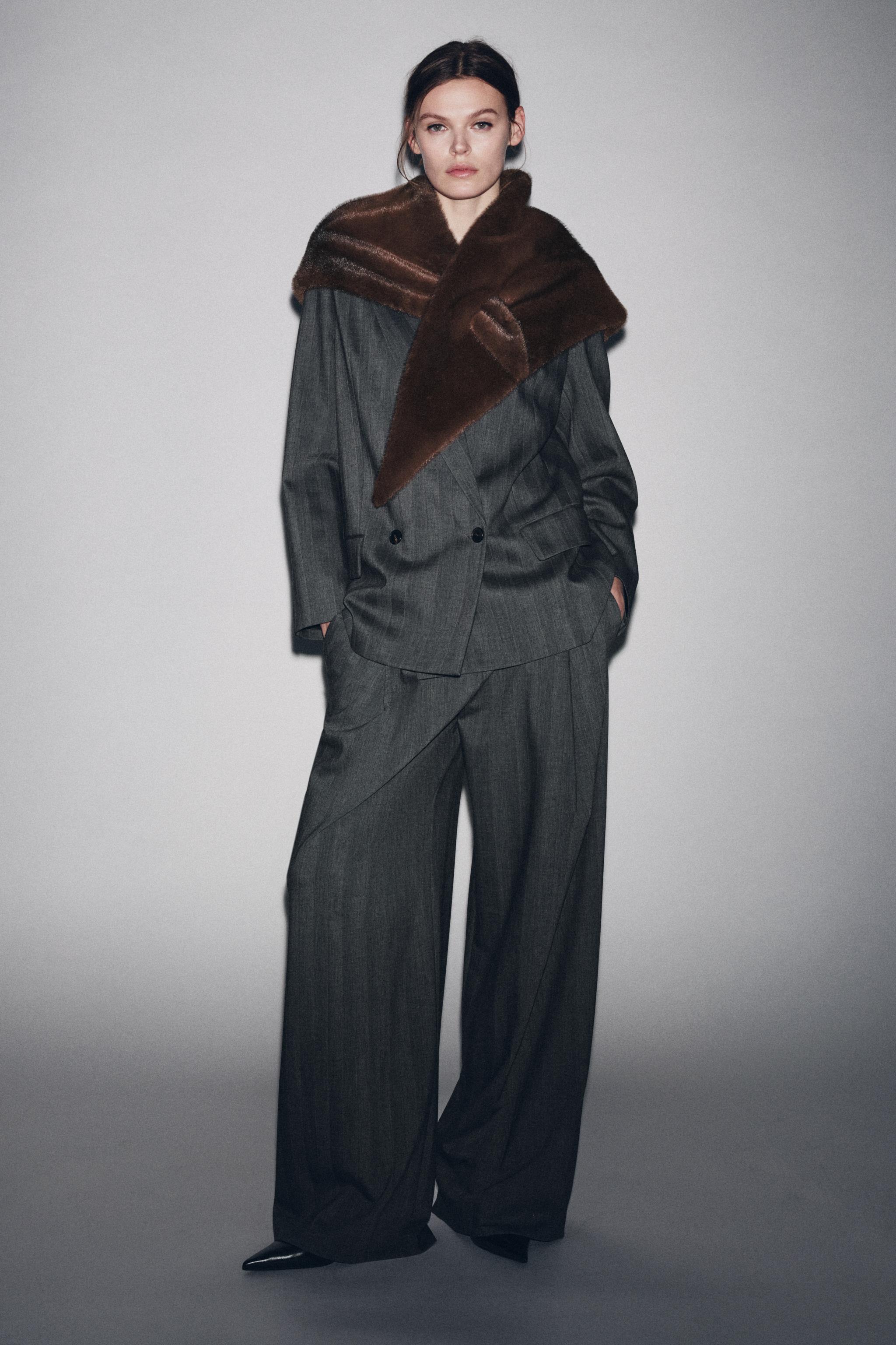 フェイクファートライアングルスカーフ - ブラウン | ZARA Japan / 日本