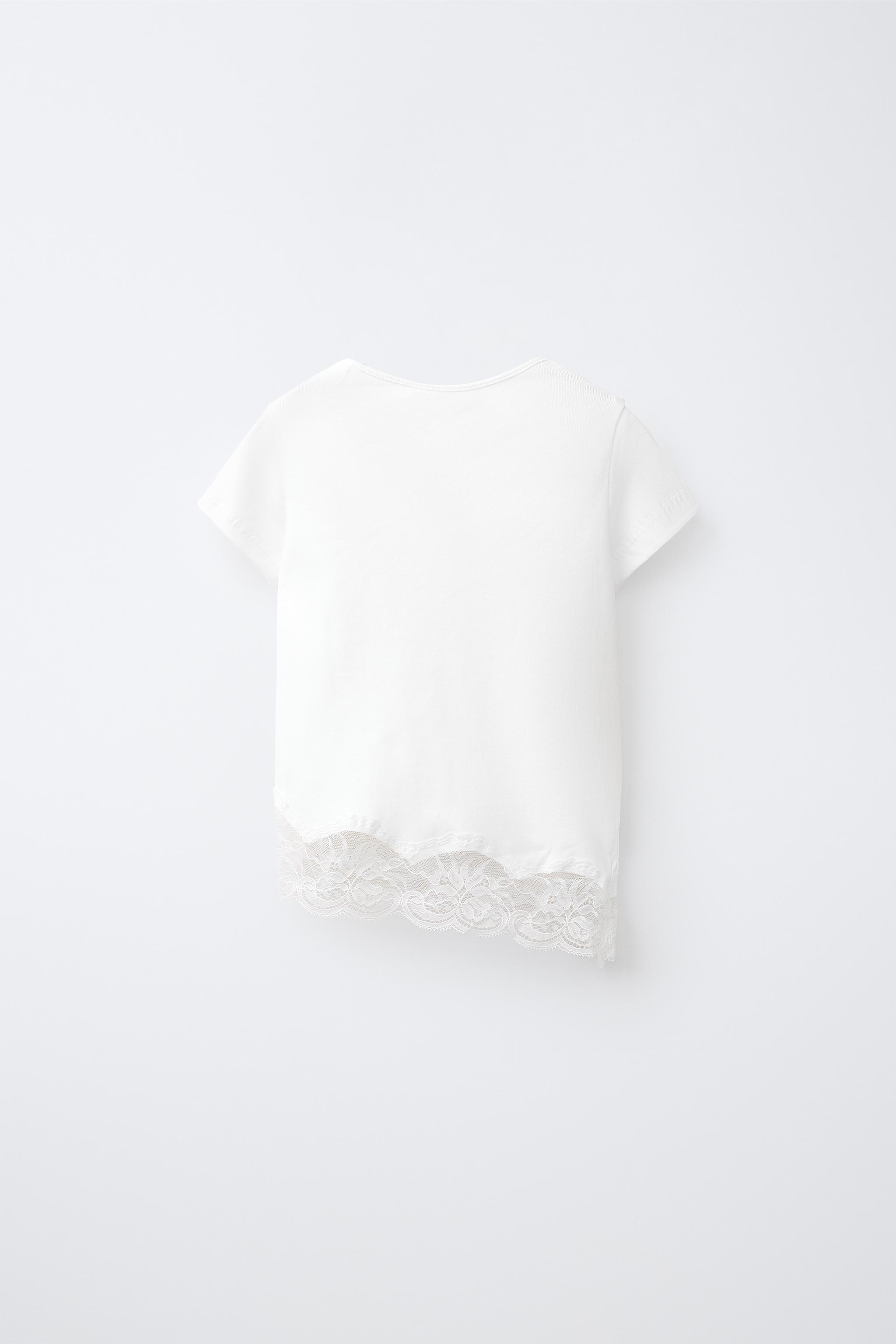 LACE HEM PLAIN T-SHIRT — White