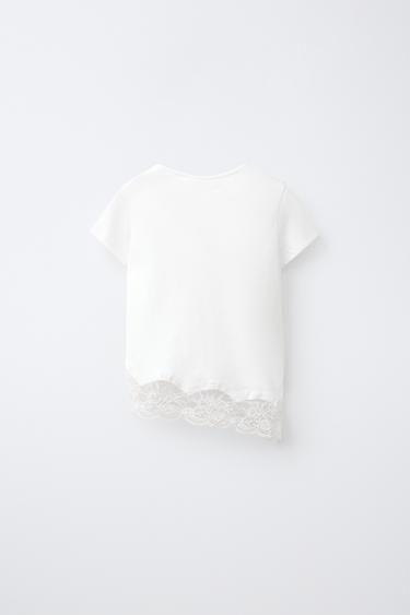 PLAIN T-SHIRT WITH LACE HEM - White by Zara - Image 1