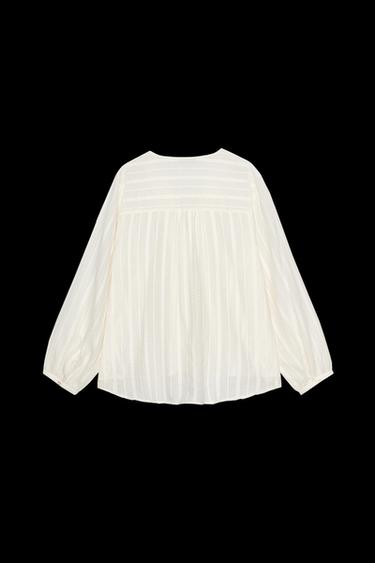 Zara RUSTIC STRIPED BLOUSE - Ecru
