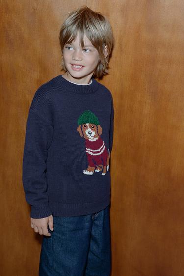 EMBROIDERED DOG KNIT JUMPER - Navy blue by Zara