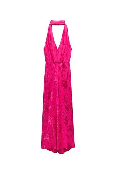 JACQUARD MIDI DRESS WITH TIE