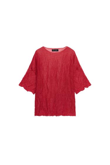 TRICOT TOP MET KREUKEFFECT - Middenrood van Zara