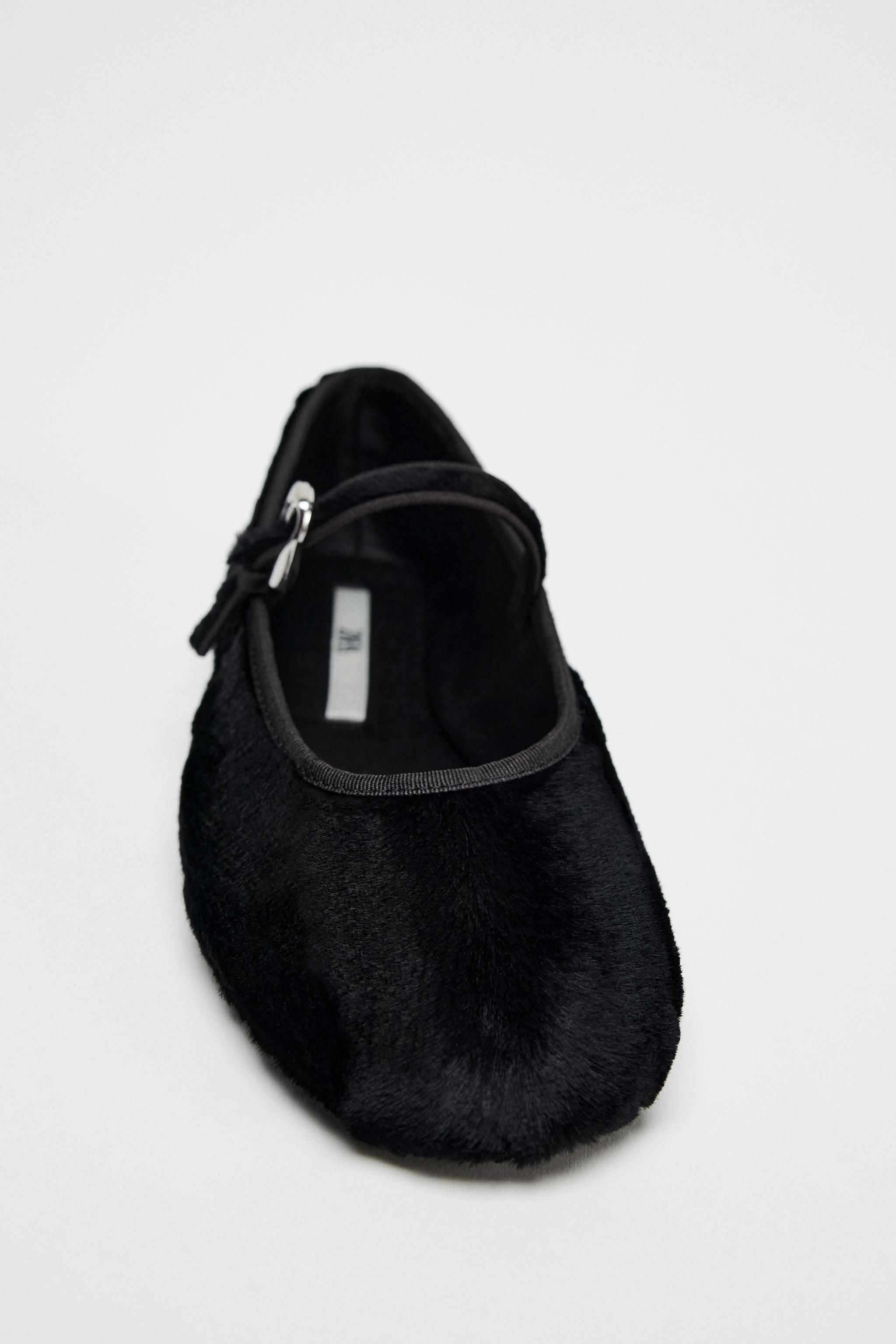 ZARA フェイクファー バレリーナシューズ 3584/410 フェイクファー バレリーナシューズ - ブラック | ZARA Japan / 日本