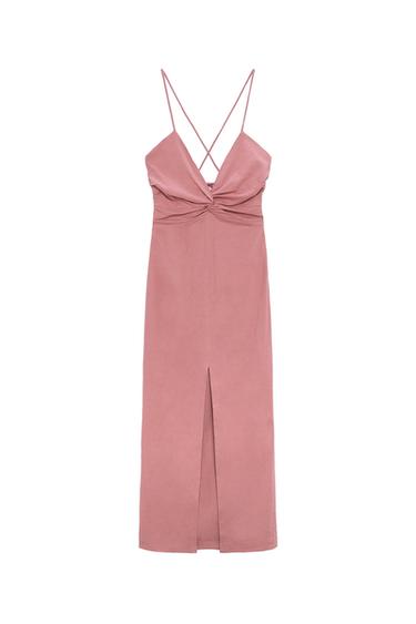 LINEN BLEND KNOTTED MIDI DRESS