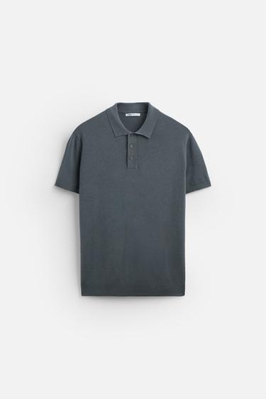 Zara VISCOSE BLEND KNIT POLO SHIRT - Charcoal gray