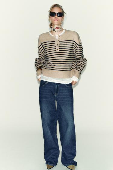 STRIPED KNIT JUMPER - Beige / Navy by Zara