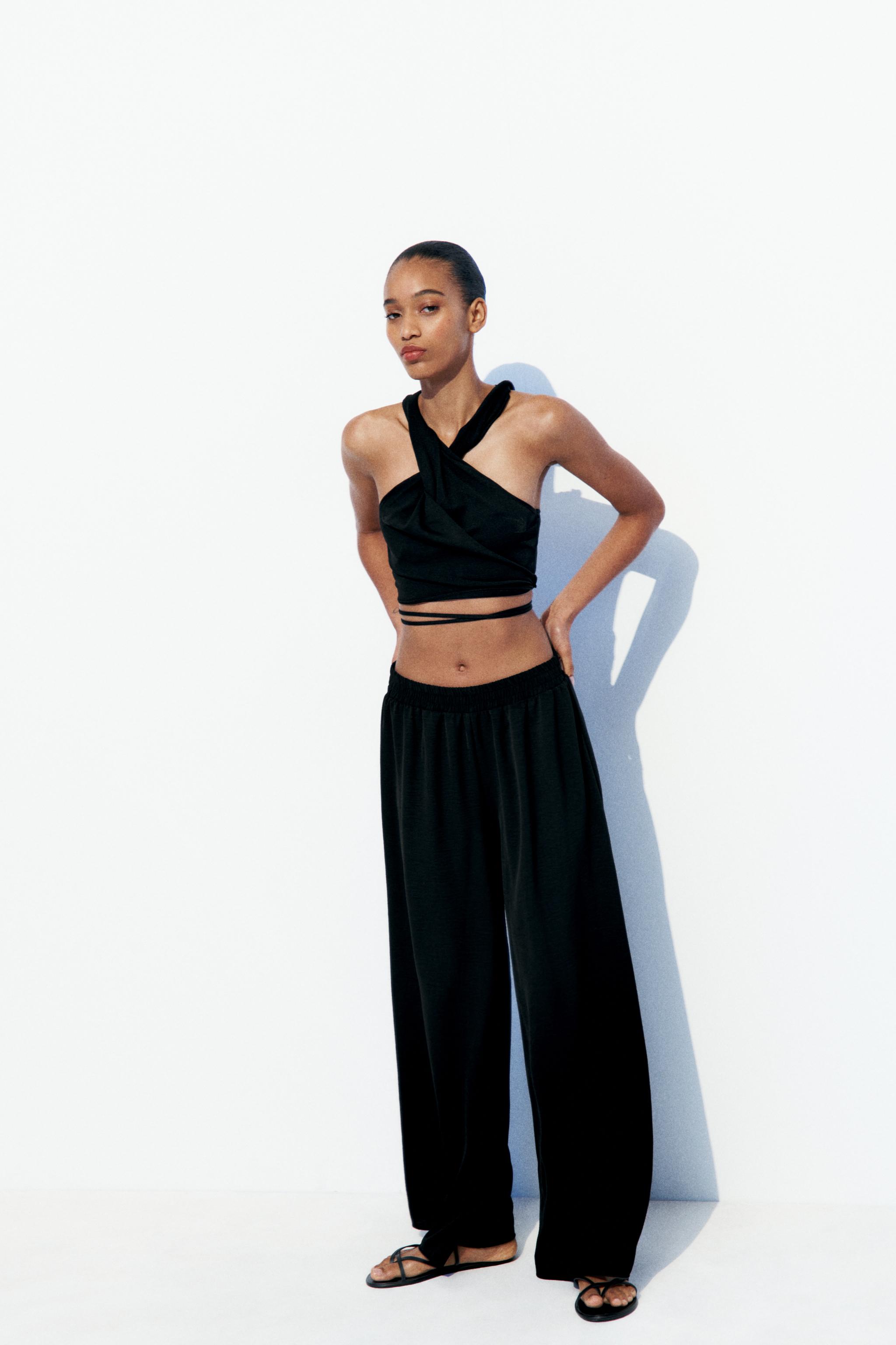 Shop ZARA 2024 SS ELASTIC WAIST WIDE LEG PANTS (8372/023) by TIE_BM_6AY