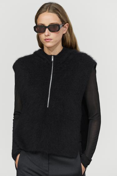 100% cashmere hooded knit vest — Black 2
