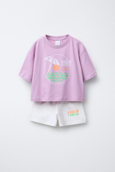 CONXUNTO CAMISETA E BERMUDAS ESTAMPADO - Malva de Zara - Imaxe 0