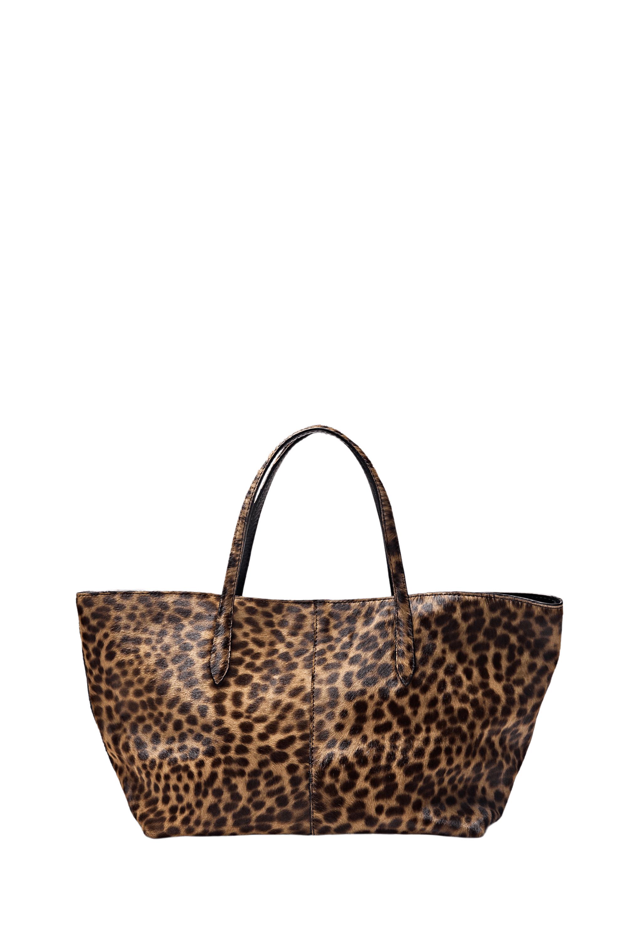 Medium leather tote bag with fur — Butter