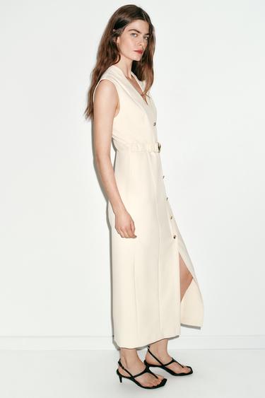 ROBE MI-LONGUE AVEC CEINTURE - Écru de Zara - Image 4