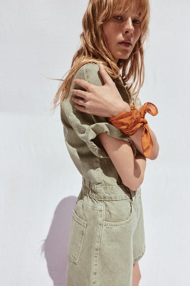 Z1975 SHORT SLEEVE DENIM PLAYSUIT - Khaki by Zara - Image 2