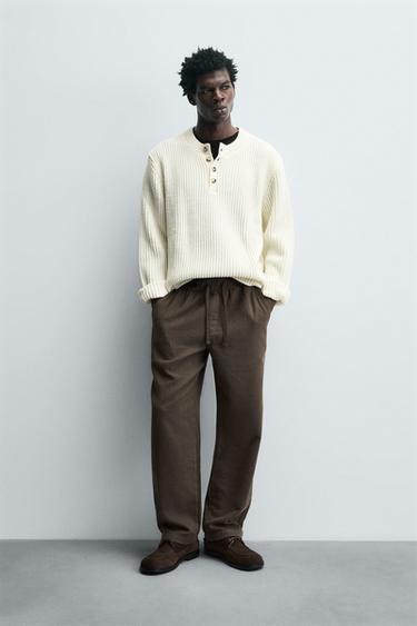 TEXTURED RELAXED FIT TROUSERS - Brown by Zara