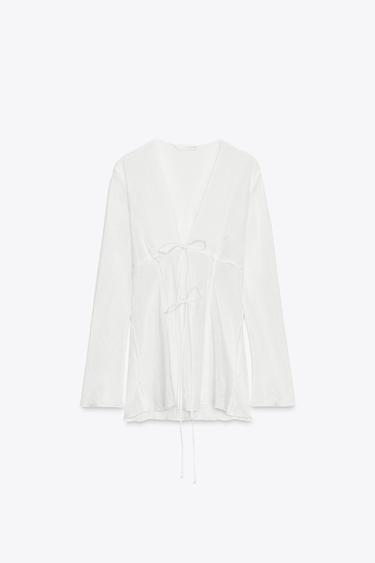 ZW COLLECTION BLOUSE WITH TIES - Oyster-white by Zara - Image 10