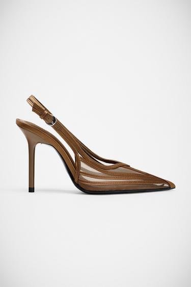 MESH HIGH-HEEL SLINGBACK SHOES - Ochre by Zara