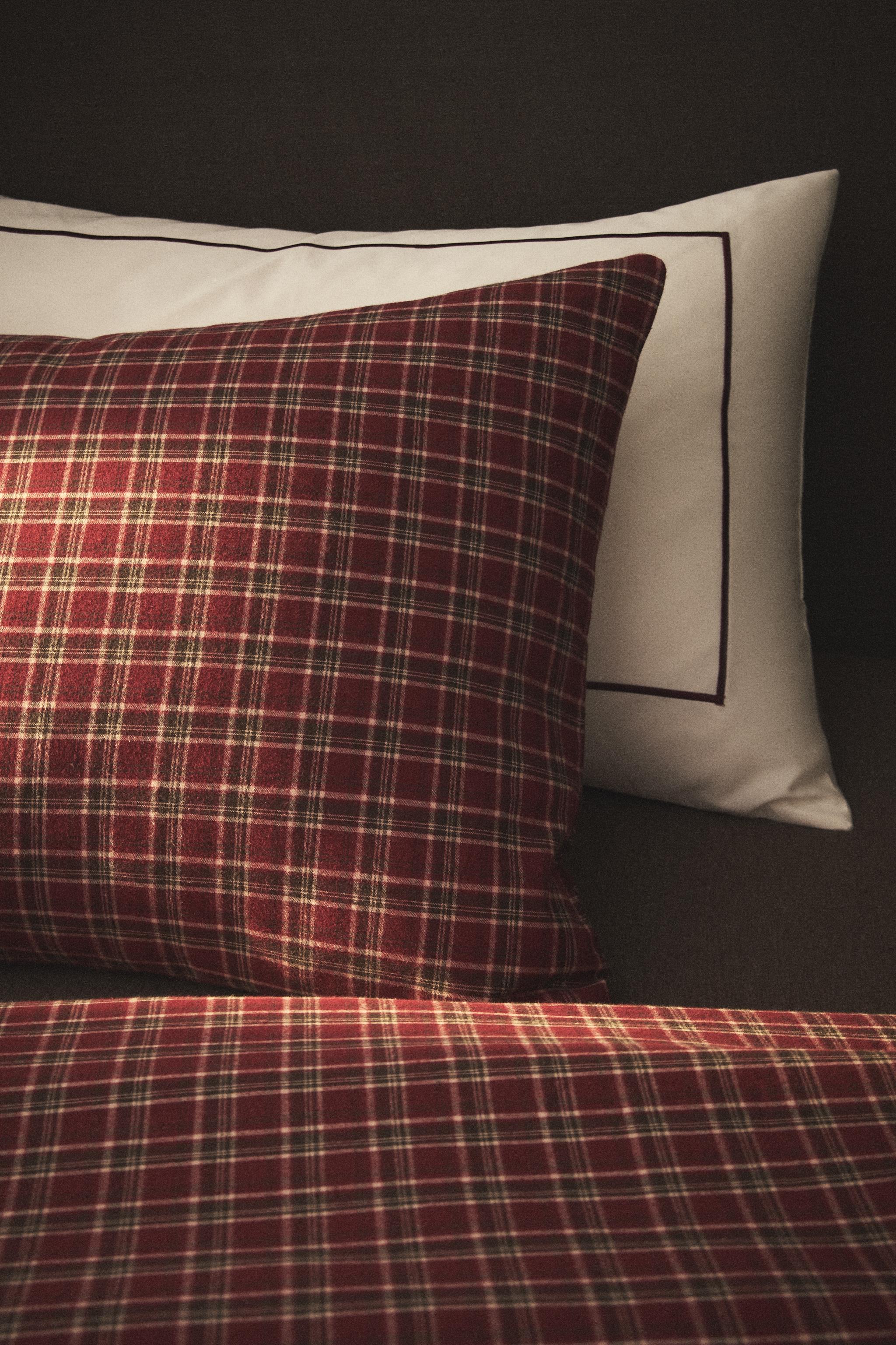 RED CHECK CHRISTMAS FLANNEL PILLOWCASE
