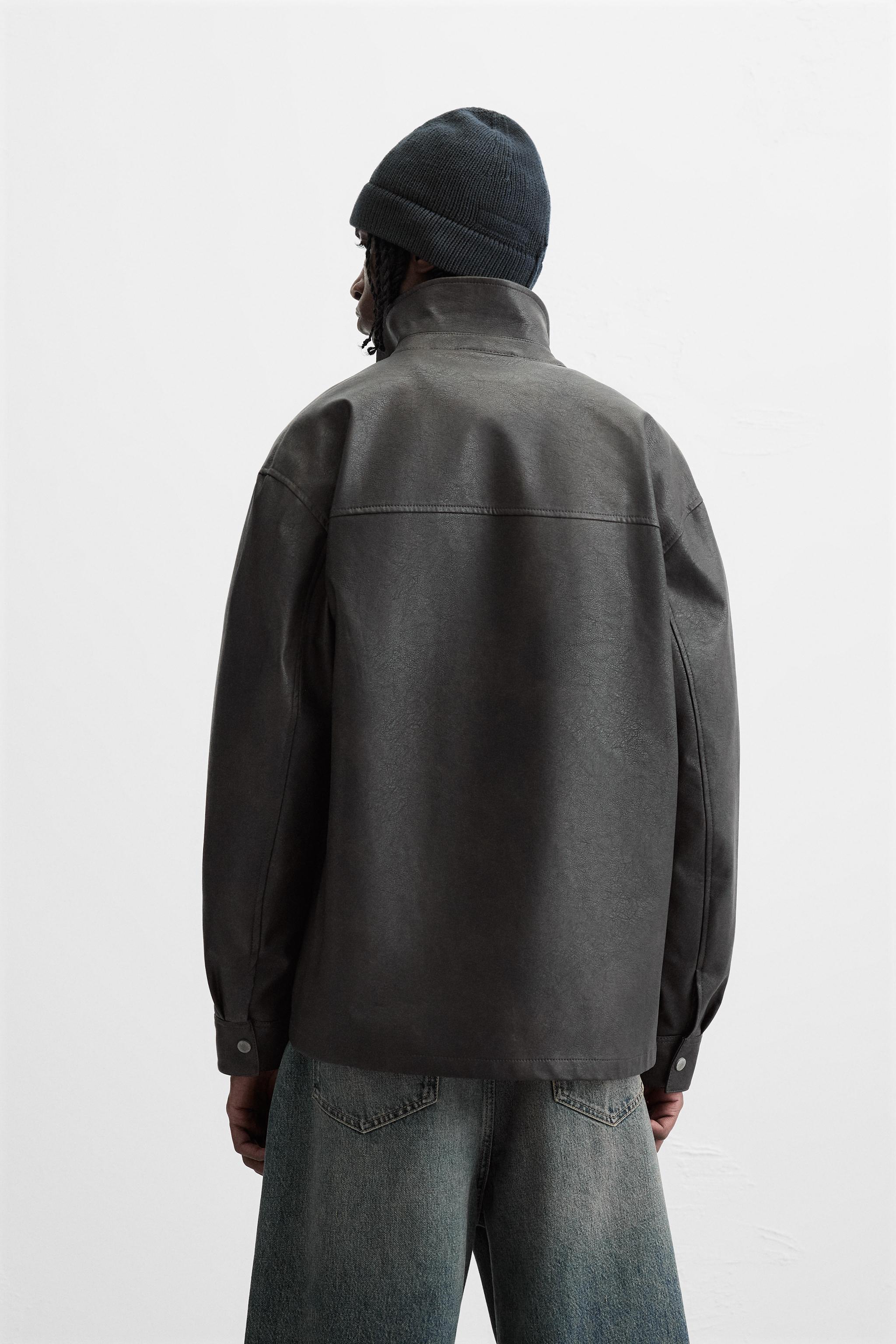 WASHED LEATHER EFFECT OVERSHIRT - Black / Brown | ZARA Australia