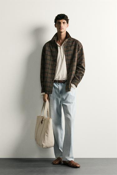 CAMISA AMPLA RELAXED FIT JACQUARD XADREZ - Marrom da Zara - Imagem 0