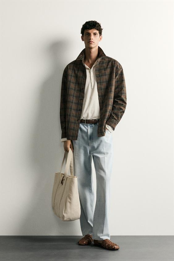 SOBRECAMISA RELAXED FIT JACQUARD CUADROS - Marrón de Zara - Imagen 0
