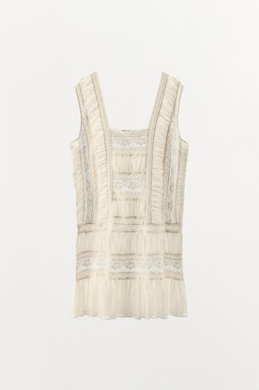 RED PLEATED LACE DRESS - Oyster-white by Zara - Image 4