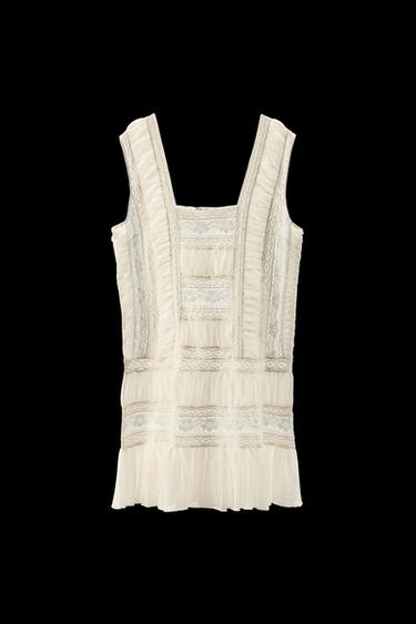 RED PLEATED LACE DRESS - Oyster-white by Zara - Image 0