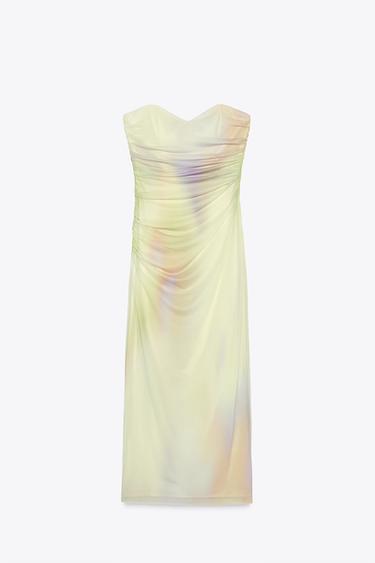 PRINTED TULLE STRAPLESS DRESS - Multicoloured by Zara