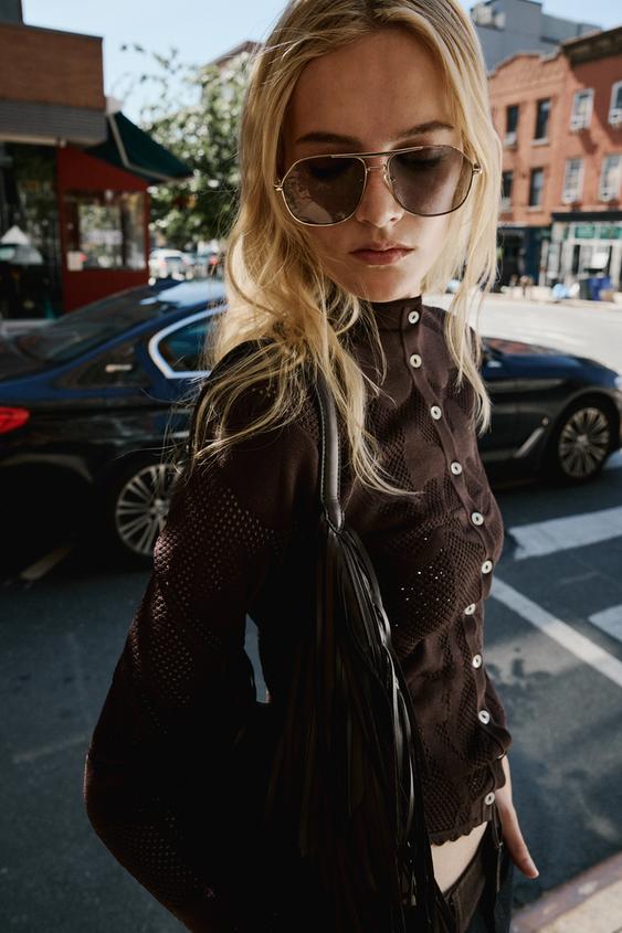 CHAQUETA PUNTO JACQUARD - Marrón de Zara - Imagen 0