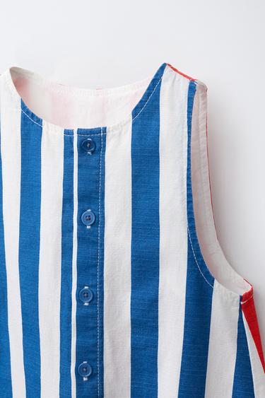 SALOPETTE À RAYURES COTON ET LIN - rouge/bleu marine de Zara - Image 2
