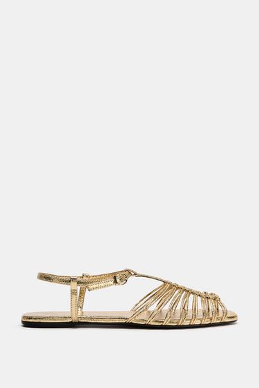 METALLIC FLAT CAGE SANDALS - Gold by Zara