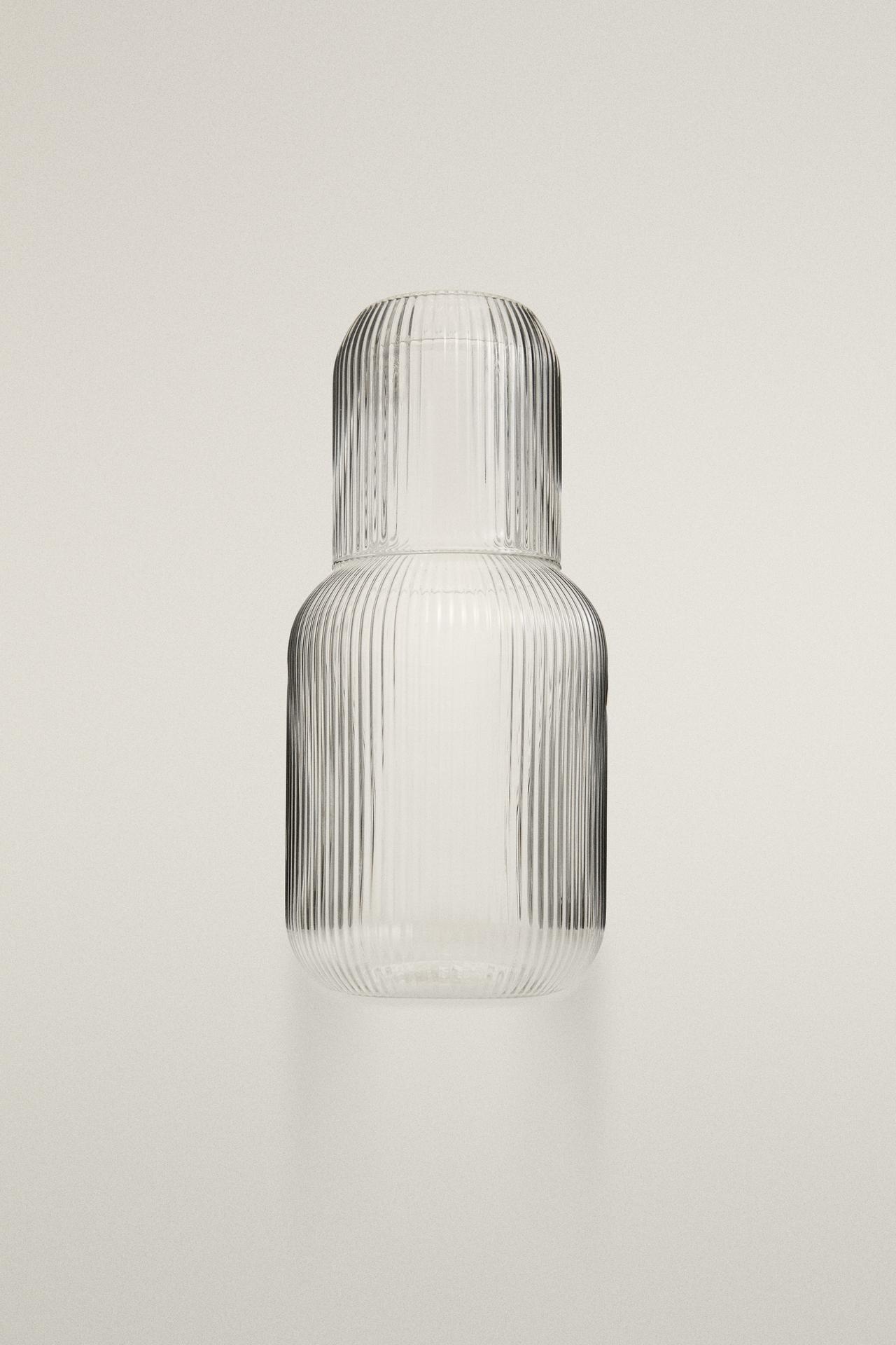 BOROSILICATE GLASS BOTTLE AND TUMBLER BEDSIDE SET — Transparent