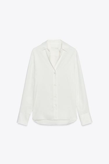 ZW COLLECTION SATIN SHIRT WITH VISCOSE - Ecru by Zara - Image 0