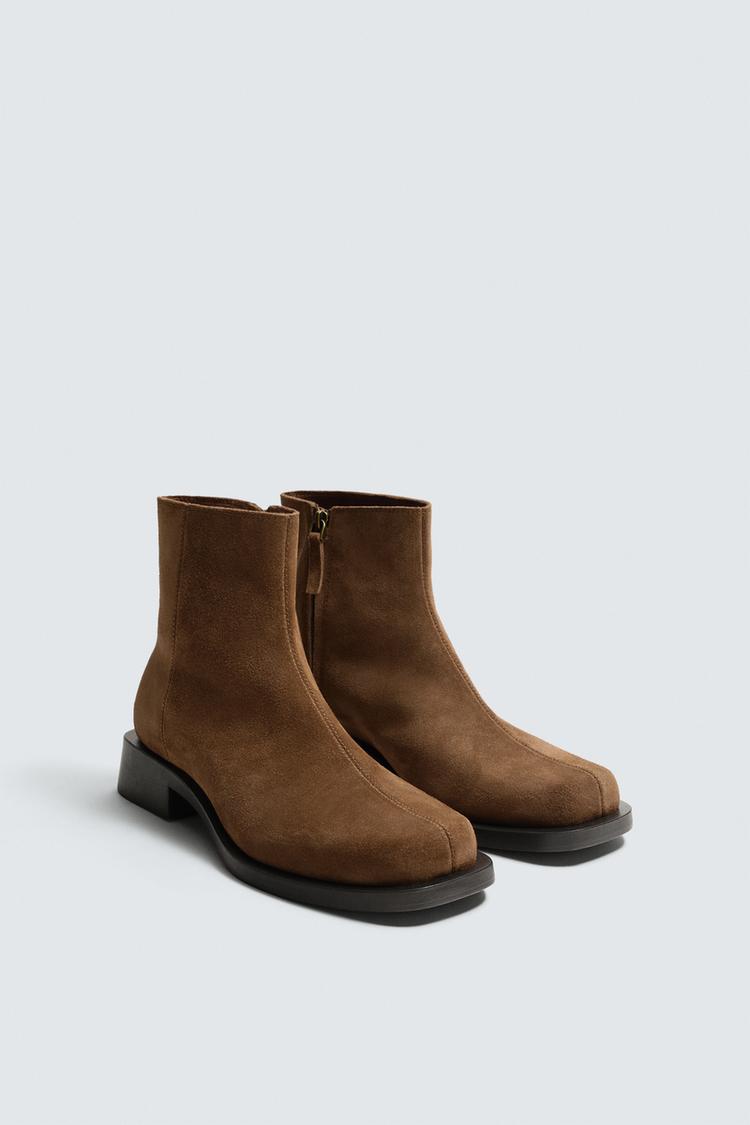 ZARA LEATHER BOOTS WITH TOPSTITCHING