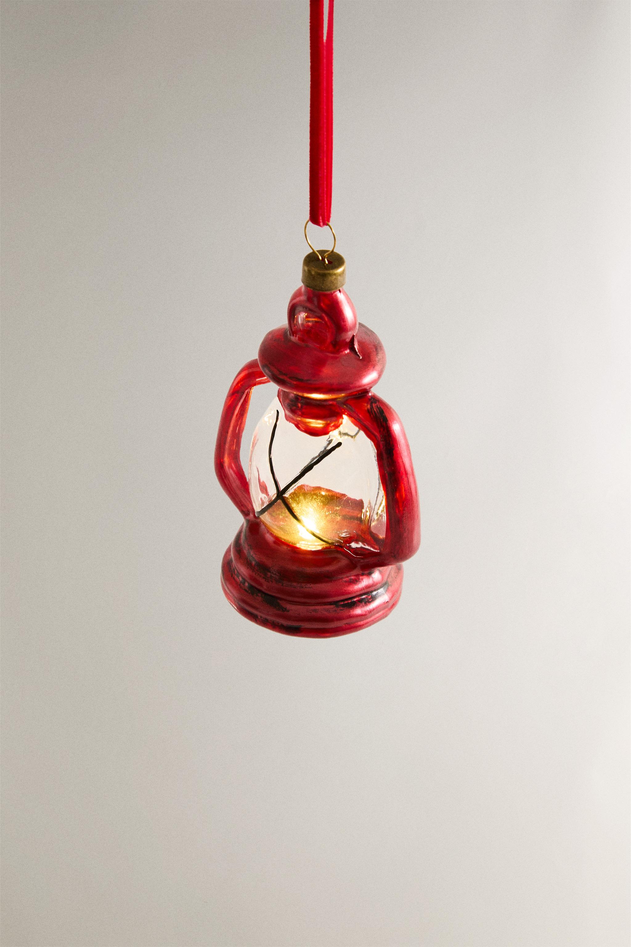 RED LANTERN WITH LIGHT CHRISTMAS TREE ORNAMENT