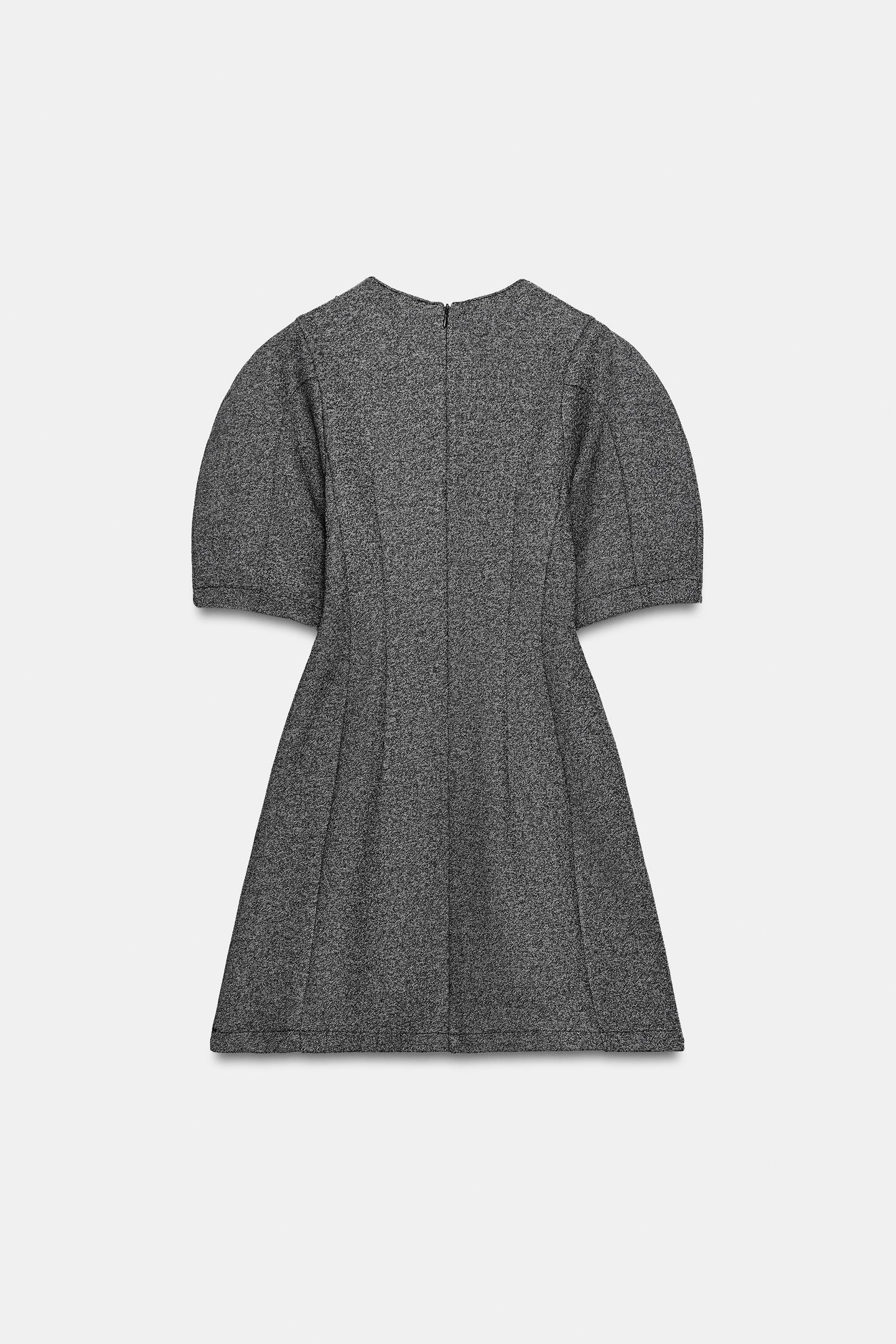 Женское платье Zara Structured Puff Sleeve Mini, цвет: Чёрный / Белый — фото 8