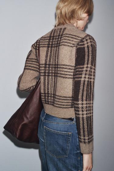 GILET À CARREAUX EN MAILLE - marron-vison de Zara - Image 2