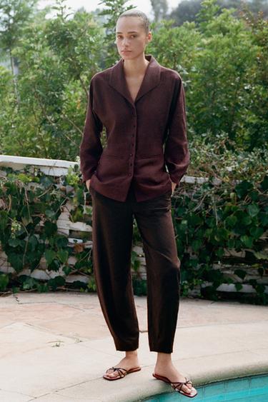 CHAQUETA PLIEGUE ESPALDA CON LINO - Berenjena de Zara