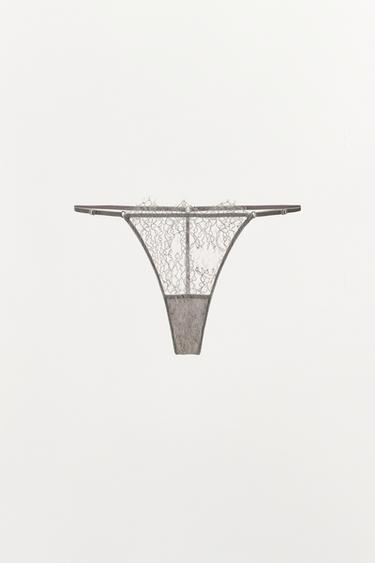 TANGA ENCAJE - Gris de Zara