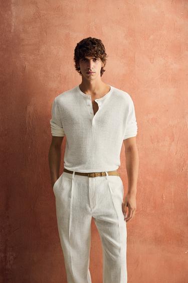 100% LINEN REGULAR FIT TROUSERS - White by Zara