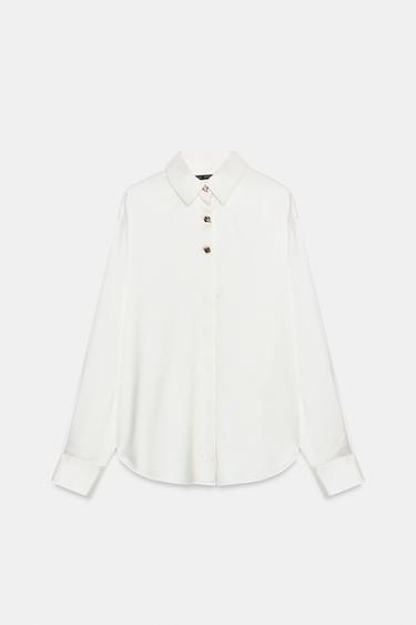 CAMISA SATINADA BOTONES DORADOS - Blanco roto de Zara - Imagen 0