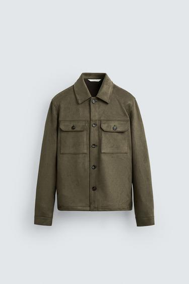 Zaras SKJORTJACKA MED MOCKAEFFEKT - Oliv
